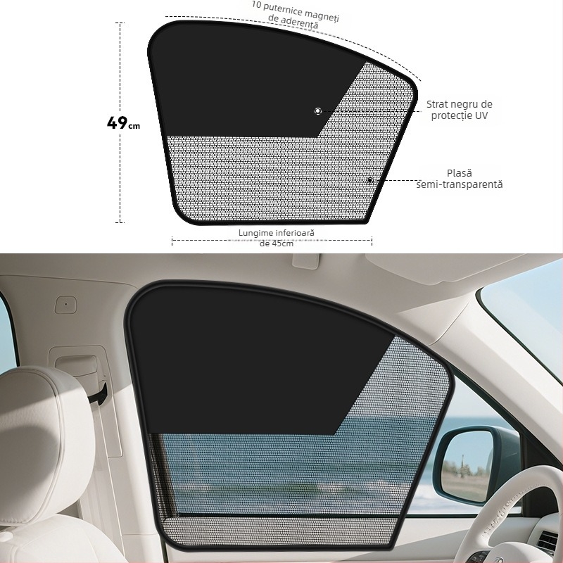 Lanbowang parasol magnetic pentru geamul mașinii, cu design compartimentat, din plasă și bandă neagră, prindere magnetică, semi-transparent