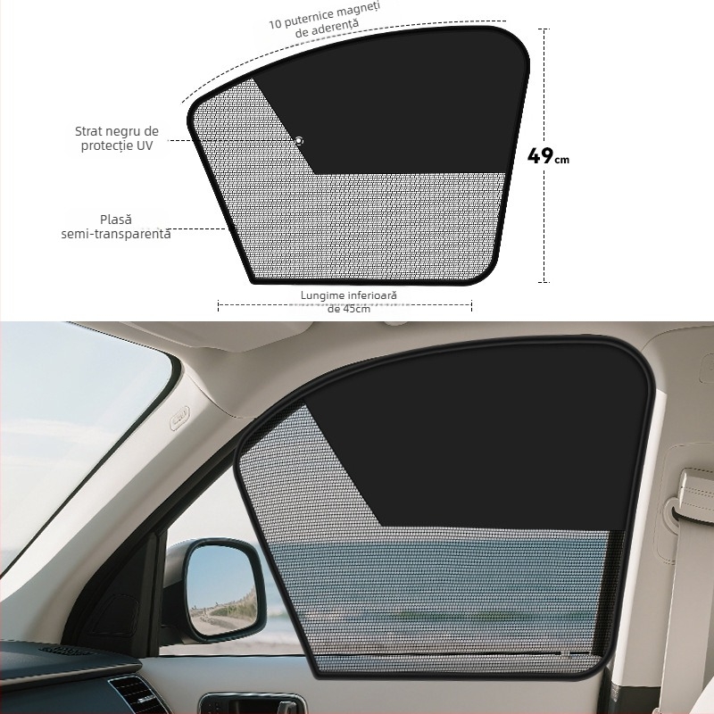 Lanbowang parasol magnetic pentru geamul mașinii, cu design compartimentat, din plasă și bandă neagră, prindere magnetică, semi-transparent