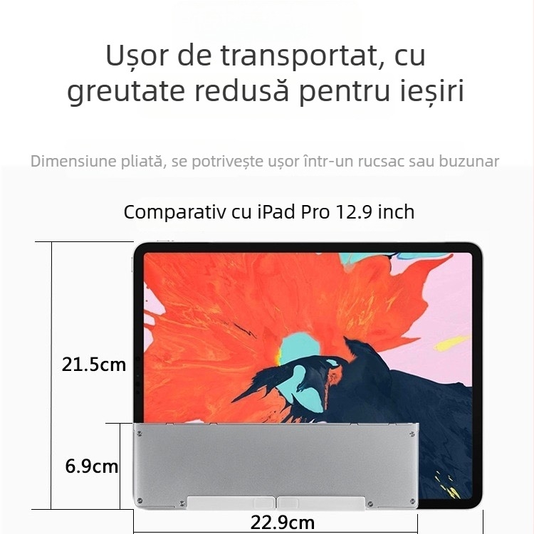 B048 Tastatura Bluetooth pliabilă cu suport încorporat, mini portabilă, încărcare Type-C, ergonomic
