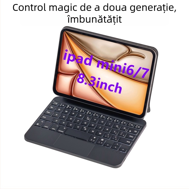 Husă cu tastatură iluminată pentru Apple iPad mini 6, capac rabatabil, protecție la șocuri, suport, disipare a căldurii, priză magnetică