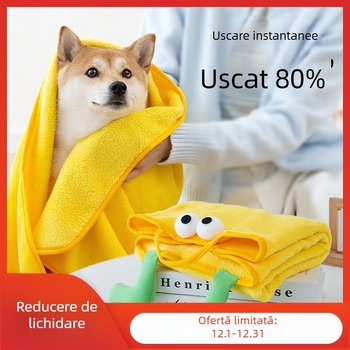 Prosop de baie pentru câini din fleece coral, absorbant, uscare rapidă, Zhongmu, model 2404SXMJ5045-ZM