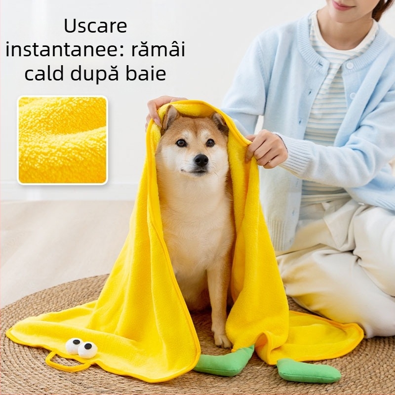 Prosop de baie pentru câini din fleece coral, absorbant, uscare rapidă, Zhongmu, model 2404SXMJ5045-ZM