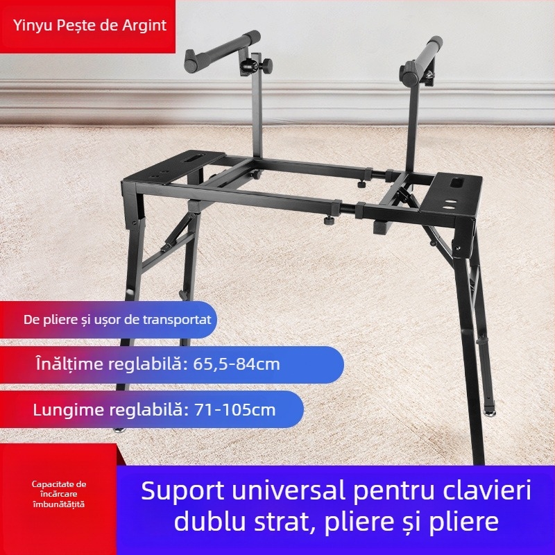 Suport pentru pian electric, universal, model KS265, din țeavă de oțel, marcă Silver Fish, compatibil cu o tastatură electronică.