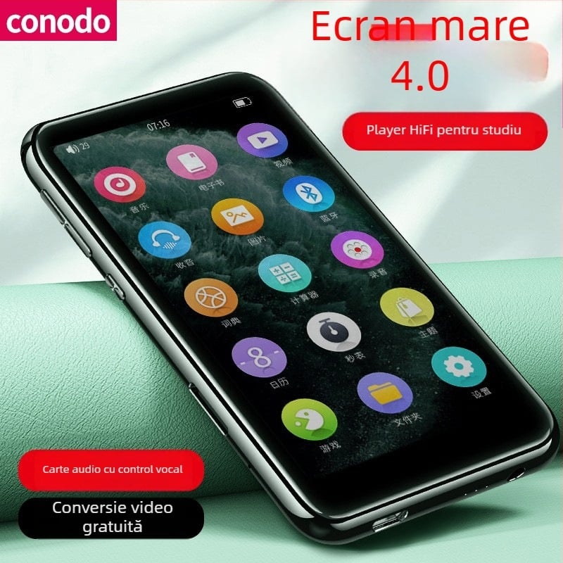Conodo player muzical cu Bluetooth, ecran tactil, suport TF card, USB 3.0, redare MP3/WMA/OGG/FLAC/APE