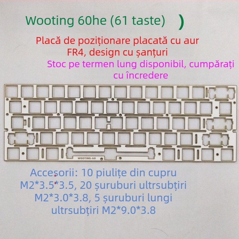 Piată de poziționare personalizată Wooting60-he pentru taste cu 60 de taste (hot-swappable) | prelucrată prin CNC, electroplacare | poziționare pe axele magnetice și mecanice | Compatibilă cu Wooting60, Win60, Fire60 | Greutate 0.2 kg