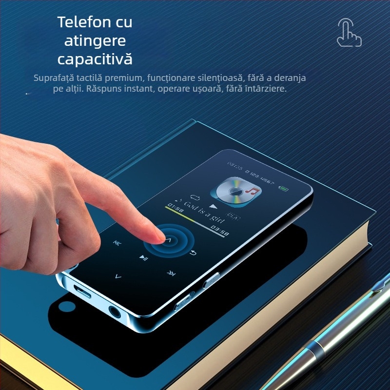 Player MP3 Bluetooth cu card TF, suport MP4, ecran TFT 320x240, formate MP3/WMA/WAV/PCM/AAC, radio FM și înregistrare