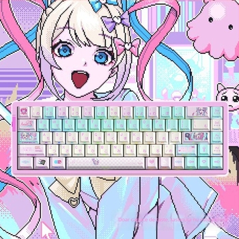 Set de capace pentru taste, 129 chei, ABS material, vopsire prin dye-sublimation, design îngroșat, lateral transparent, pentru tastaturi mecanice