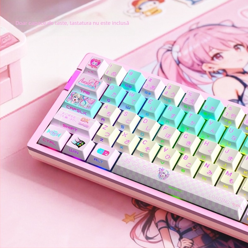 Set de capace pentru taste, 129 chei, ABS material, vopsire prin dye-sublimation, design îngroșat, lateral transparent, pentru tastaturi mecanice