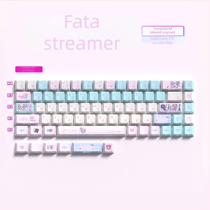 Set de capace pentru taste, 129 chei, ABS material, vopsire prin dye-sublimation, design îngroșat, lateral transparent, pentru tastaturi mecanice