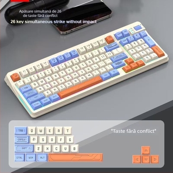 Tastatură Silențioasă, 96 taste, cablu, iluminare RGB, ABS material pentru desktop