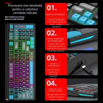 Tastatură Silențioasă, 96 taste, cablu, iluminare RGB, ABS material pentru desktop