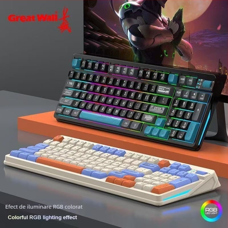Tastatură Silențioasă, 96 taste, cablu, iluminare RGB, ABS material pentru desktop