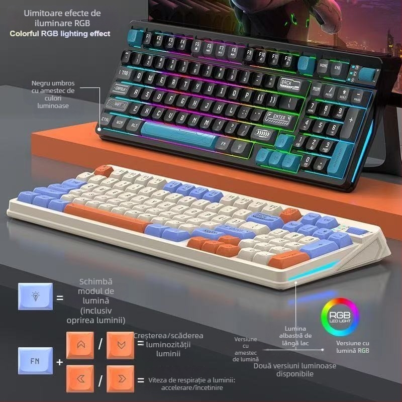 Tastatură Silențioasă, 96 taste, cablu, iluminare RGB, ABS material pentru desktop