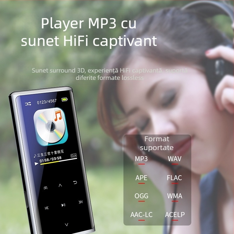 MP3 player M27 cu Bluetooth, ecran tactil color de 1,8 inch, audio WAV, video AVI/AMV, redare de 8 ore
