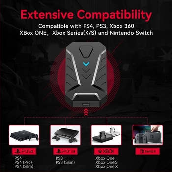 Mix Master Convertor USB Tastatură și Mouse pentru console de jocuri – interfețe USB pentru tastatură și mouse, DPI 3200, iluminare, design ergonomic, cablu 1.4 m