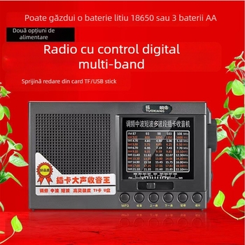 Radiocas portable cu bandă completă pentru vârstnici, model T-6625 — interfață USB, suport MP3, difuzor încorporat, baterie de peste 4000 mAh