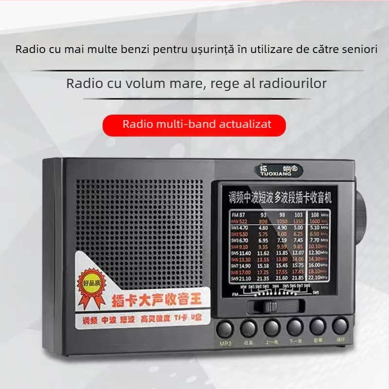 Radiocas portable cu bandă completă pentru vârstnici, model T-6625 — interfață USB, suport MP3, difuzor încorporat, baterie de peste 4000 mAh