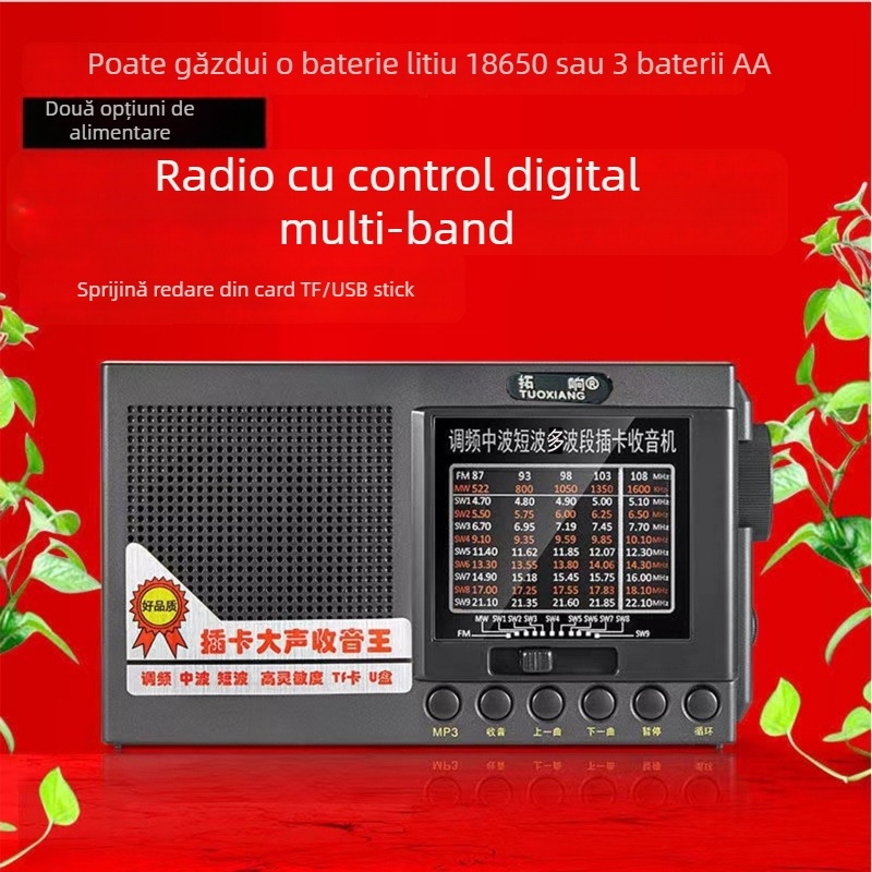 Radiocas portable cu bandă completă pentru vârstnici, model T-6625 — interfață USB, suport MP3, difuzor încorporat, baterie de peste 4000 mAh