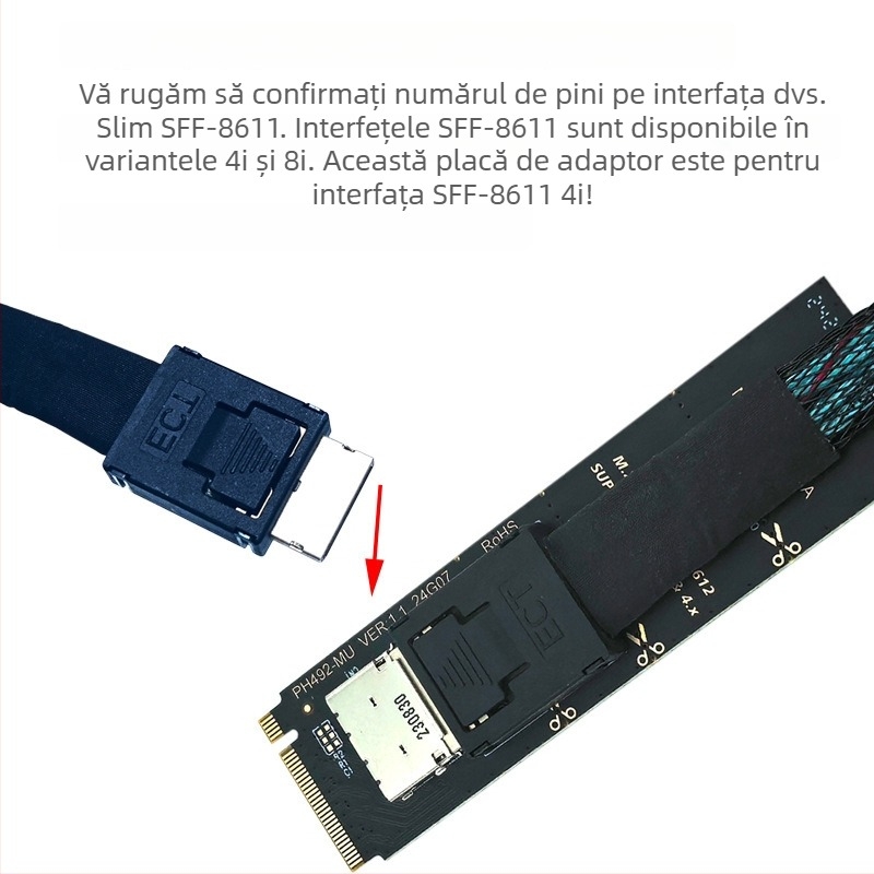 Carte adaptor Oculink pentru M.2 NGFF M-key NVMe PCIe (SFF-8611/8612), PH492-MU/PH492-MD