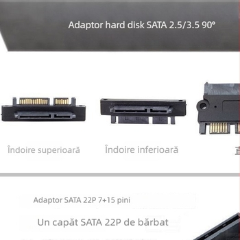 Adaptor SATA pentru hard disk, unghi drept, 22P, pini 7+15, de la masculin la feminin
