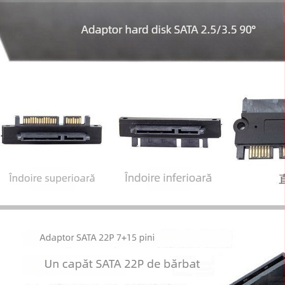 Adaptor SATA pentru hard disk, unghi drept, 22P, pini 7+15, de la masculin la feminin