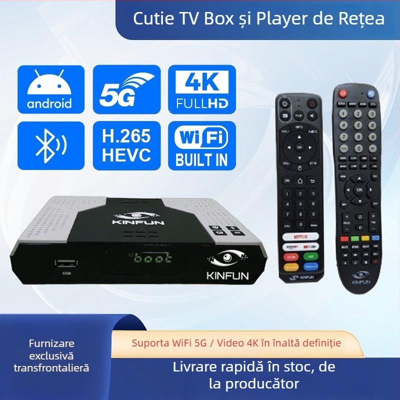 Kinfun TV Box cu Android, procesor RK3528, 2 GB RAM, 16/32/64 GB stocare, ieșire HDMI