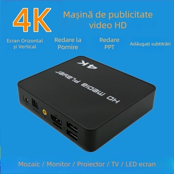 Player media 4K HD cu procesor RK3229, 4GB RAM, 8GB ROM, stocare de până la 2TB, ieșire 3840x2160, redare USB/TF, buclă la pornire automată, orientare portret/peisaj