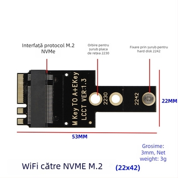Cardă adaptor M.2 WiFi – Cheie A+E NGFF 2230 NVMe SSD