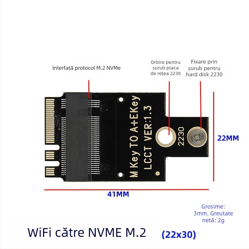 Cardă adaptor M.2 WiFi – Cheie A+E NGFF 2230 NVMe SSD