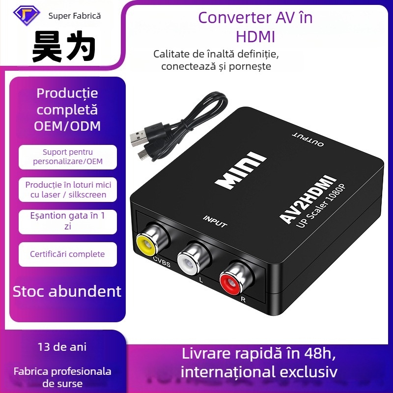 Convertor AV către HDMI 1080P cu intrare RCA