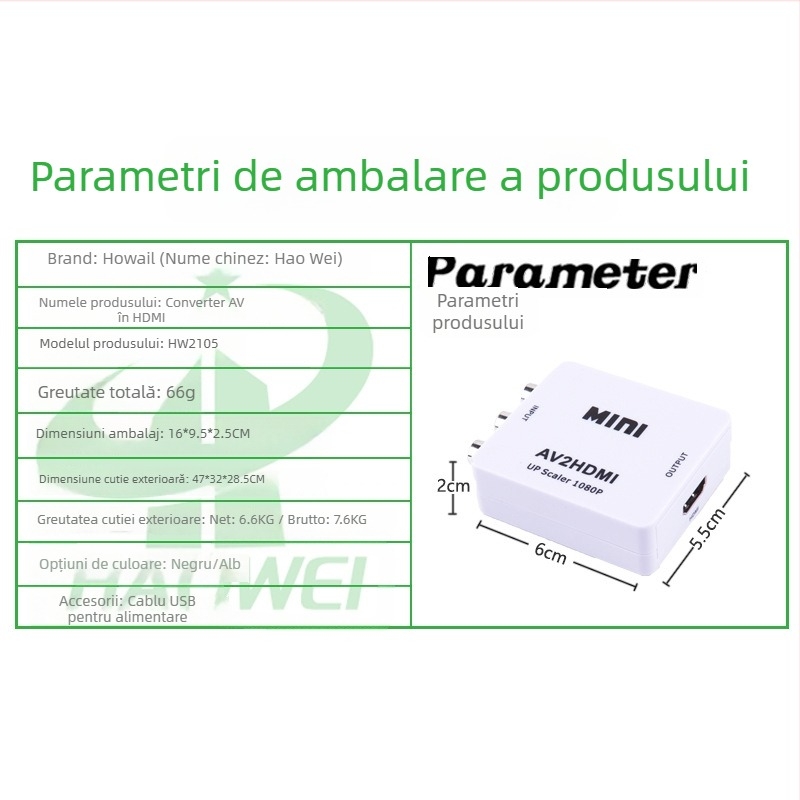 Convertor AV către HDMI 1080P cu intrare RCA