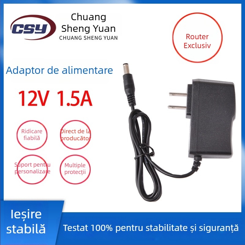 Adaptor de alimentare 12V 1.5A pentru router, ONT, supraveghere, decodor set-top box și bandă LED