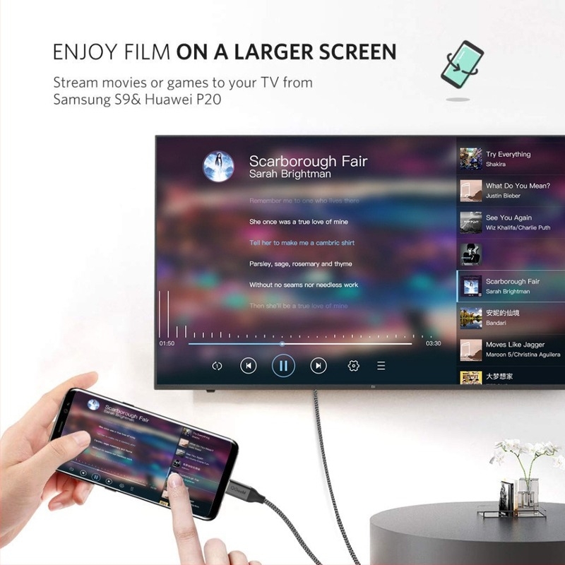 QGeeM cablu adaptor USB-C la HDMI , suportă 4K60Hz, pentru smartphone-uri, laptopuri și tablete, conectându-le la TV sau monitor