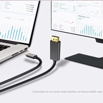 Cablu adaptor USB-C la HDMI – interfață HDMI, cip Cs5261, miez de cupru