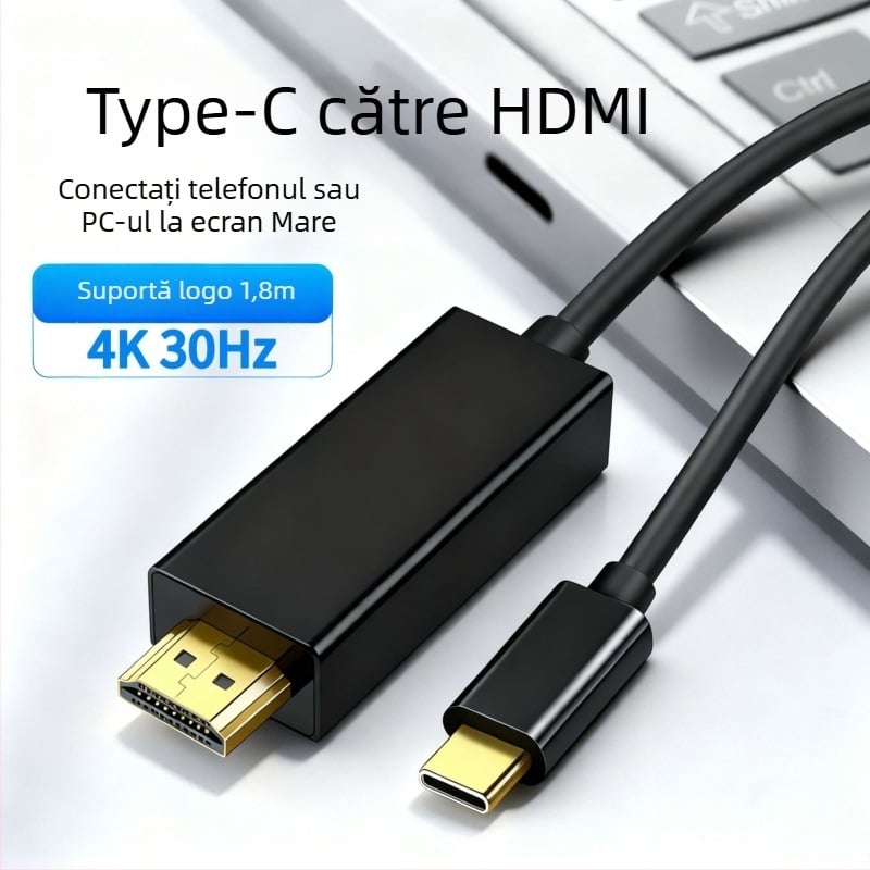 Cablu adaptor USB-C la HDMI – interfață HDMI, cip Cs5261, miez de cupru