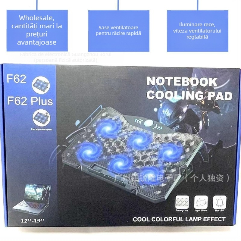Bază de răcire pentru notebook, 6 ventilatoare, linie de 54 mm, construcție din plastic, pentru laptopuri/ ultrabookuri