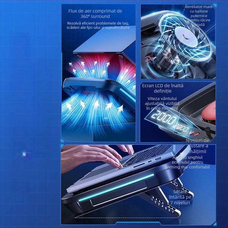 Bază de răcire pentru notebook, model FL08, răcire cu aer, din plastic, pentru notebookuri, cu 1 ventilator