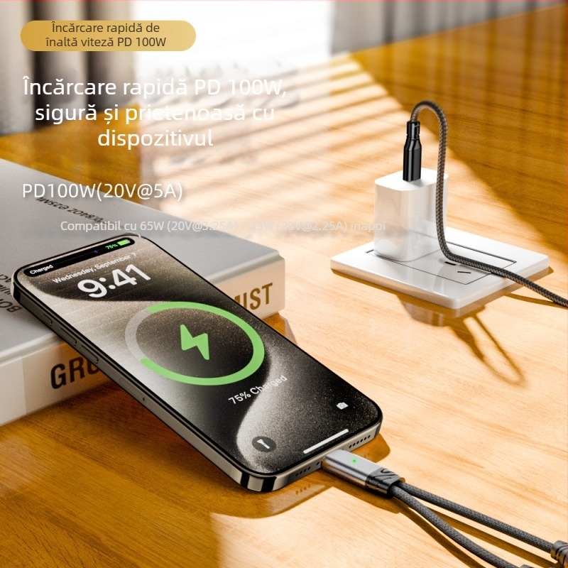 Cablu adaptor Type-C către Type-C, 2 în 1 pentru încărcare și audio, ieșire dublă, 480 Mbps