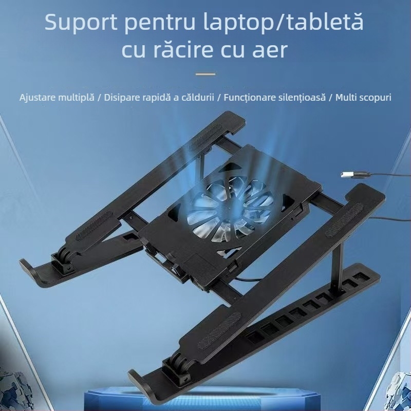 Suport de răcire pentru laptop, silențios, cu înălțime reglabilă, bază retractabilă și ventilator încorporat