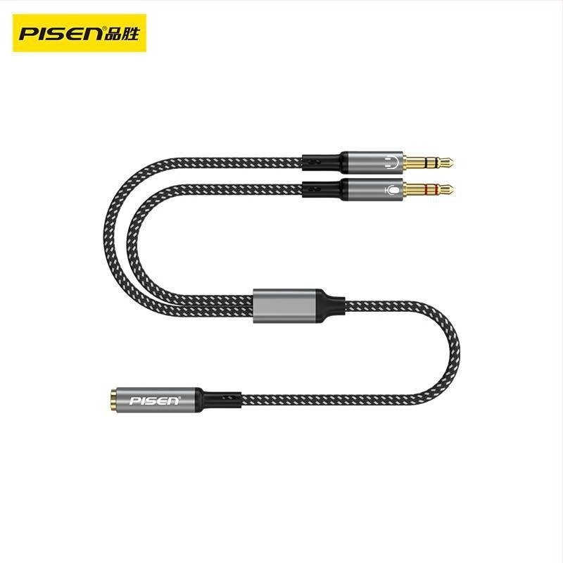 Adaptor Pisen 2 în 1 pentru căști și microfon, splitter audio cu 2 ieșiri pentru PC și telefon