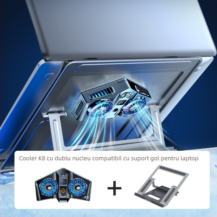 Radiator pentru notebook, aliaj ABS+ aluminiu, răcire cu aer, 2 ventilatoare, compatibil cu notebook, ultrabook, Playbook