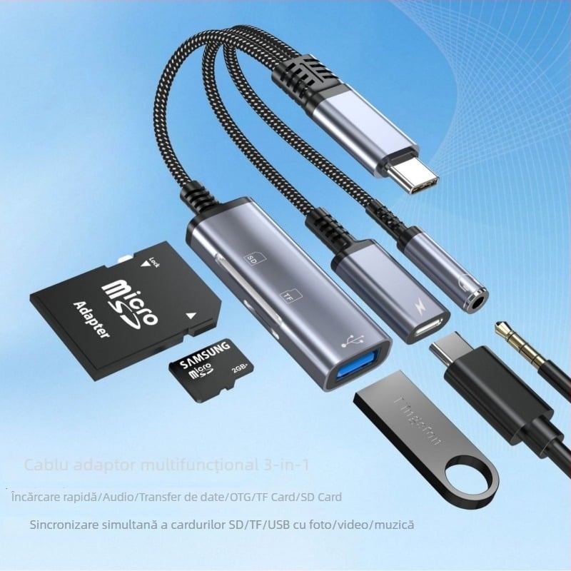 Cablu adaptor USB-C Hs-118, interfața USB 2.0, viteză transfer 2.0, splitter 1 la 3, model Hs-118, OTG
