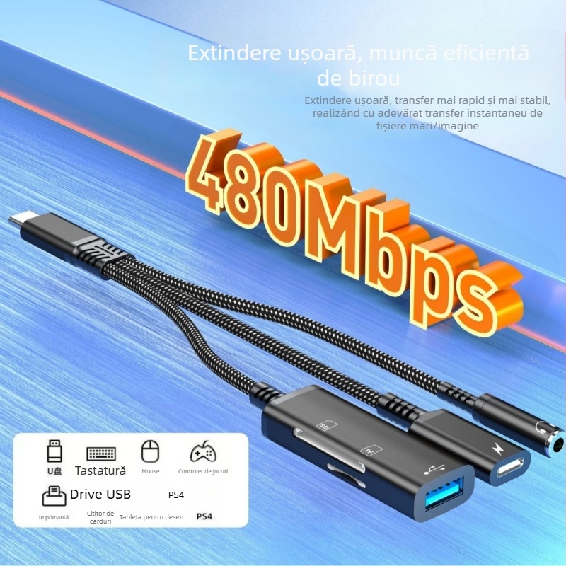 Cablu adaptor USB-C Hs-118, interfața USB 2.0, viteză transfer 2.0, splitter 1 la 3, model Hs-118, OTG