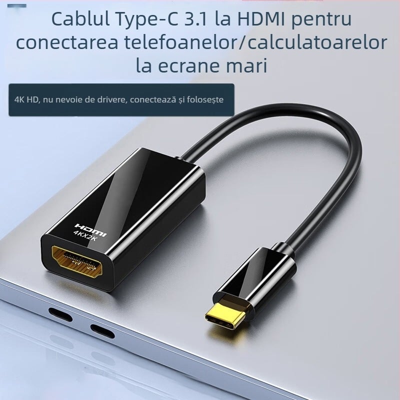 Cablu Type-C la HDMI 4K, 0,2 m, nucleu din cupru, cip de înaltă calitate, 5 Gbps