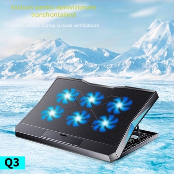 Radiator pentru notebook cu 6 ventilatoare, înălțime reglabilă și viteză reglabilă, răcire silențioasă, bază de răcire din plasă metalică