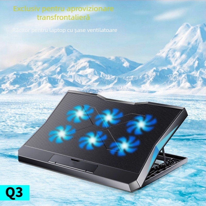 Radiator pentru notebook cu 6 ventilatoare, înălțime reglabilă și viteză reglabilă, răcire silențioasă, bază de răcire din plasă metalică