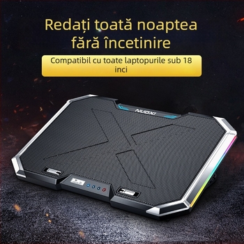 Nossi Q8 bază de răcire pentru laptop cu afișaj LCD, iluminare RGB și control prin butoane, 6 ventilatoare