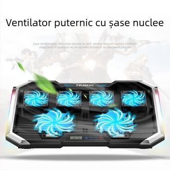 Nossi Q8 bază de răcire pentru laptop cu afișaj LCD, iluminare RGB și control prin butoane, 6 ventilatoare