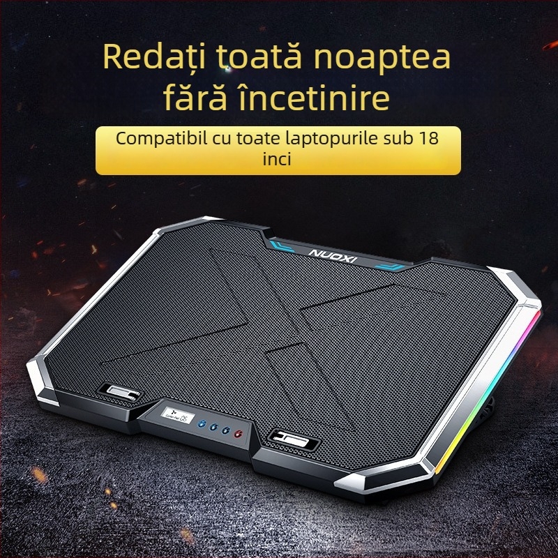 Nossi Q8 bază de răcire pentru laptop cu afișaj LCD, iluminare RGB și control prin butoane, 6 ventilatoare