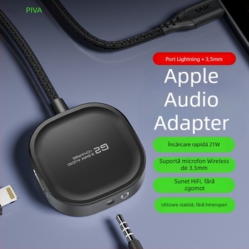 Piva G2PRO 2-în-1 adaptor audio pentru căști Apple, adaptor pentru telefon cu ieșire audio, lansat în 2024